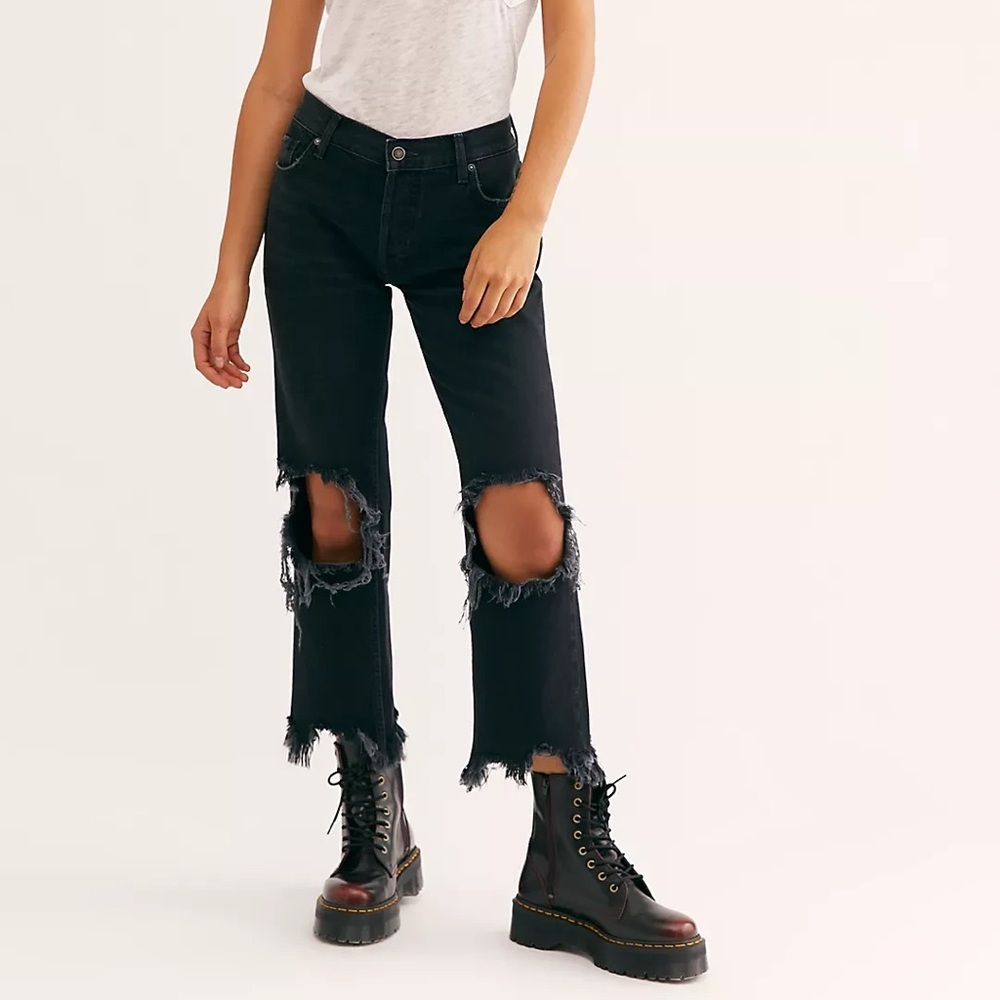 We The Free Maggie Mid Rise Straight Leg Jeans Blk